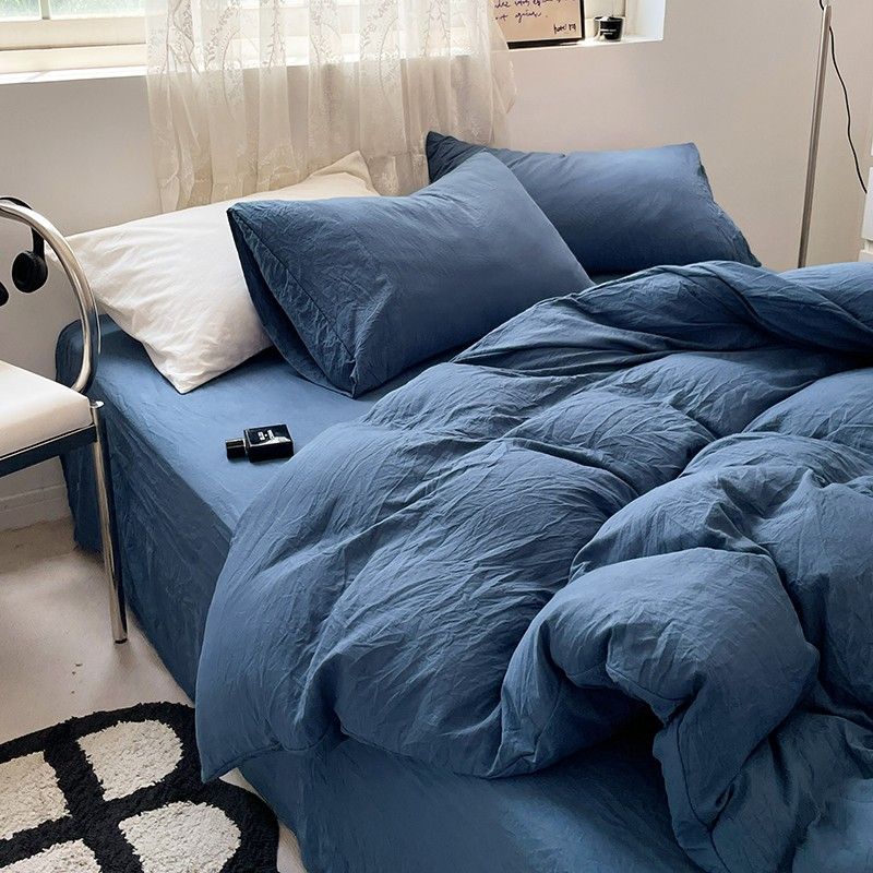 Jogo de Duvet Solid Washed de Algodão 4 Peças - Navy