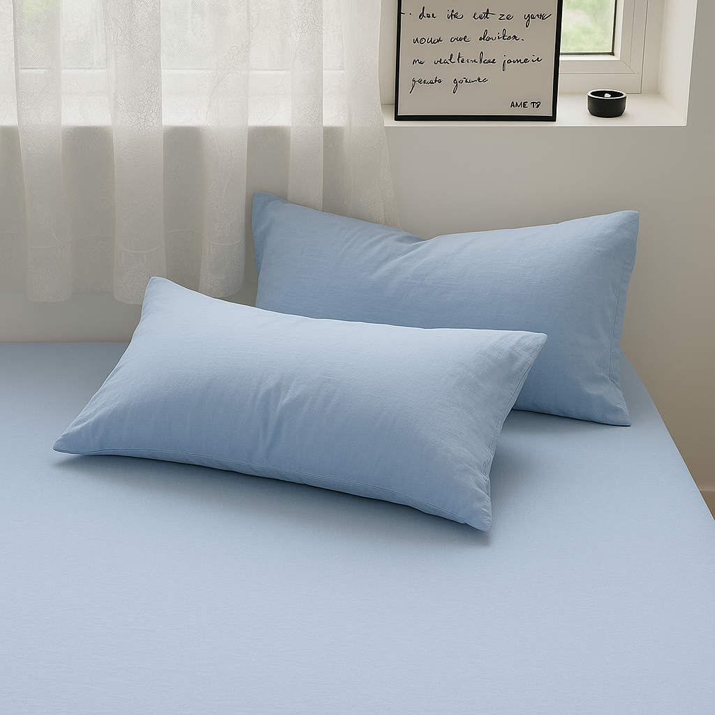 Jogo de Duvet Solid Washed de Algodão 4 Peças - Azul Pastel