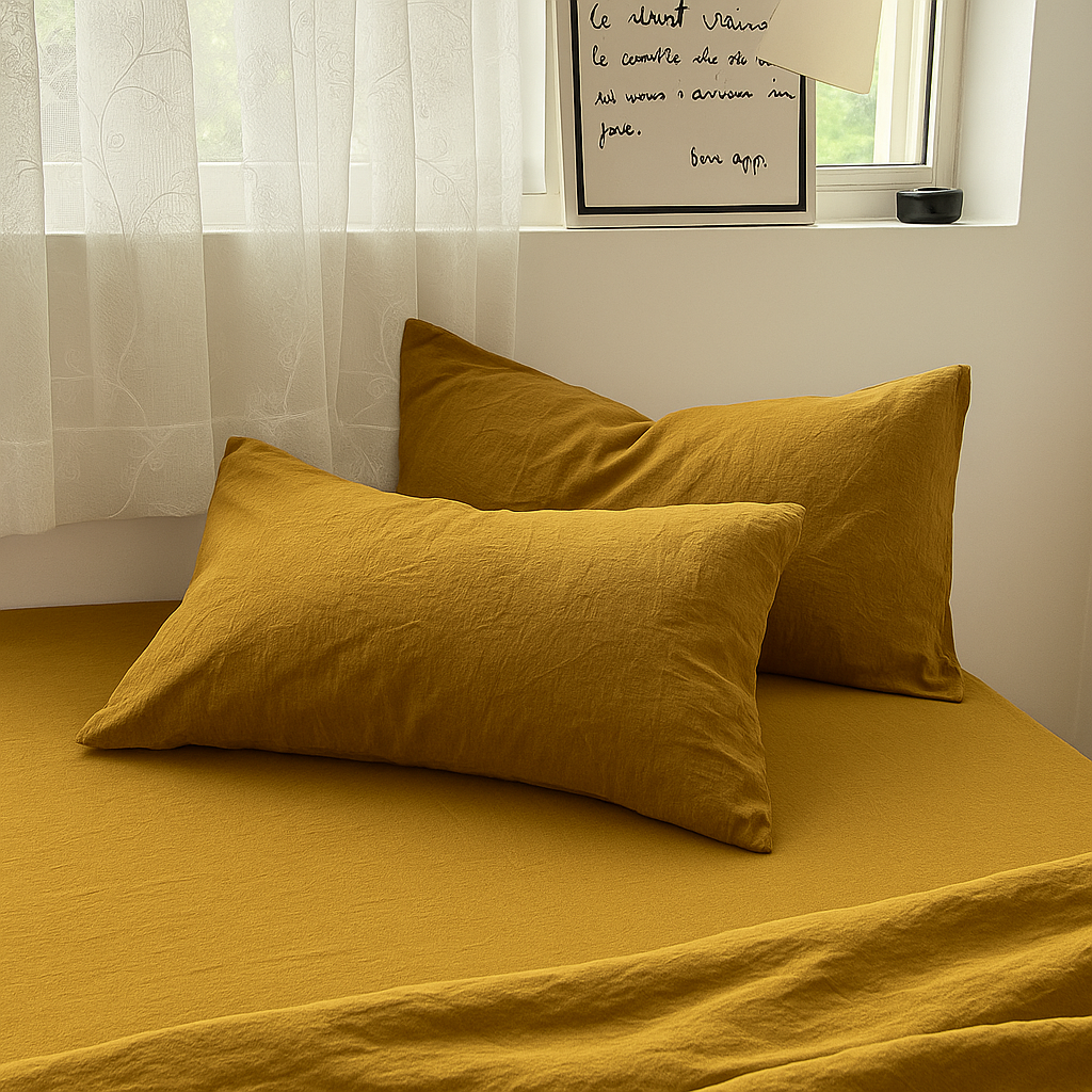 Jogo de Duvet Solid Washed de Algodão 4 Peças - Curry