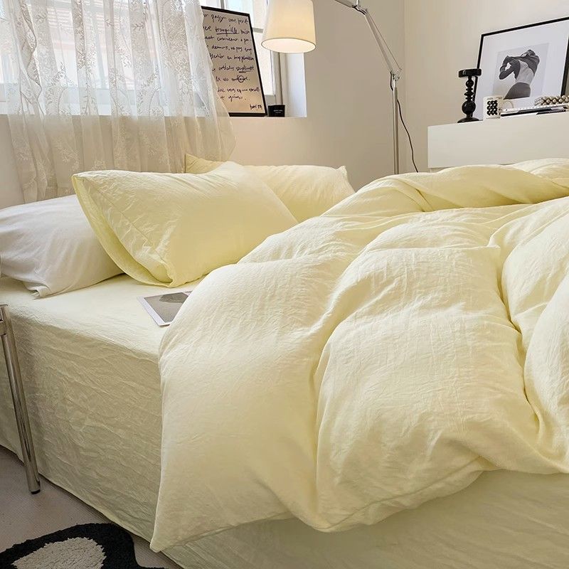 Jogo de Duvet Solid Washed de Algodão 4 Peças - Amarelo Pastel