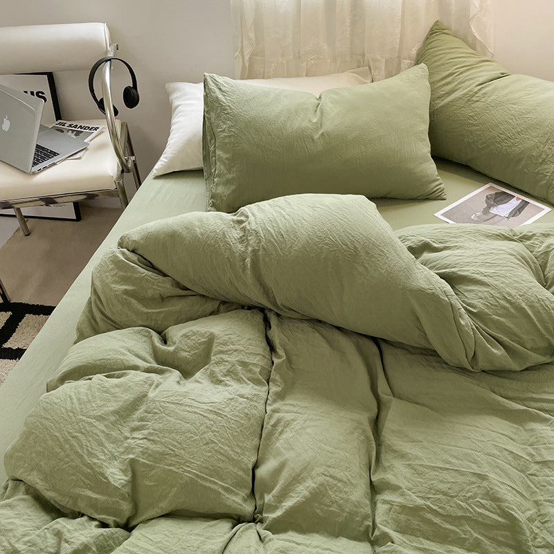 Jogo de Duvet Solid Washed de Algodão 4 Peças - Matcha