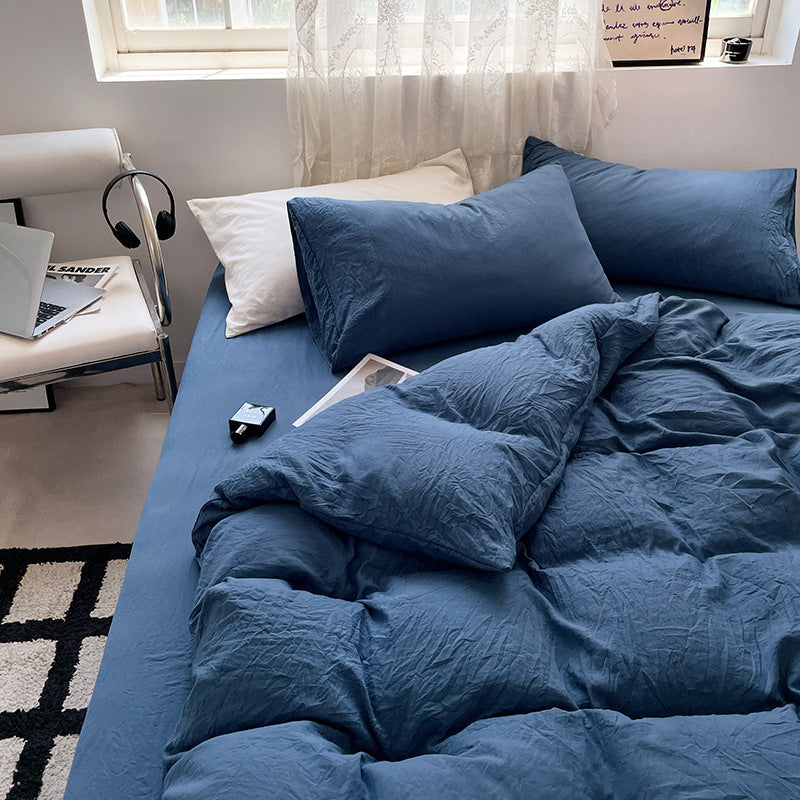 Jogo de Duvet Solid Washed de Algodão 4 Peças - Navy