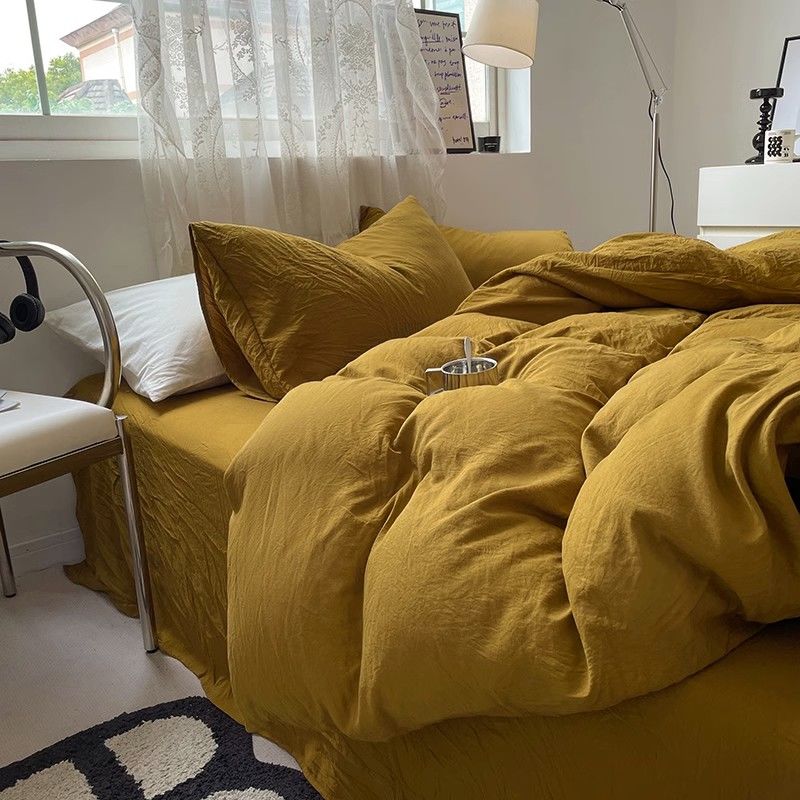 Jogo de Duvet Solid Washed de Algodão 4 Peças - Curry