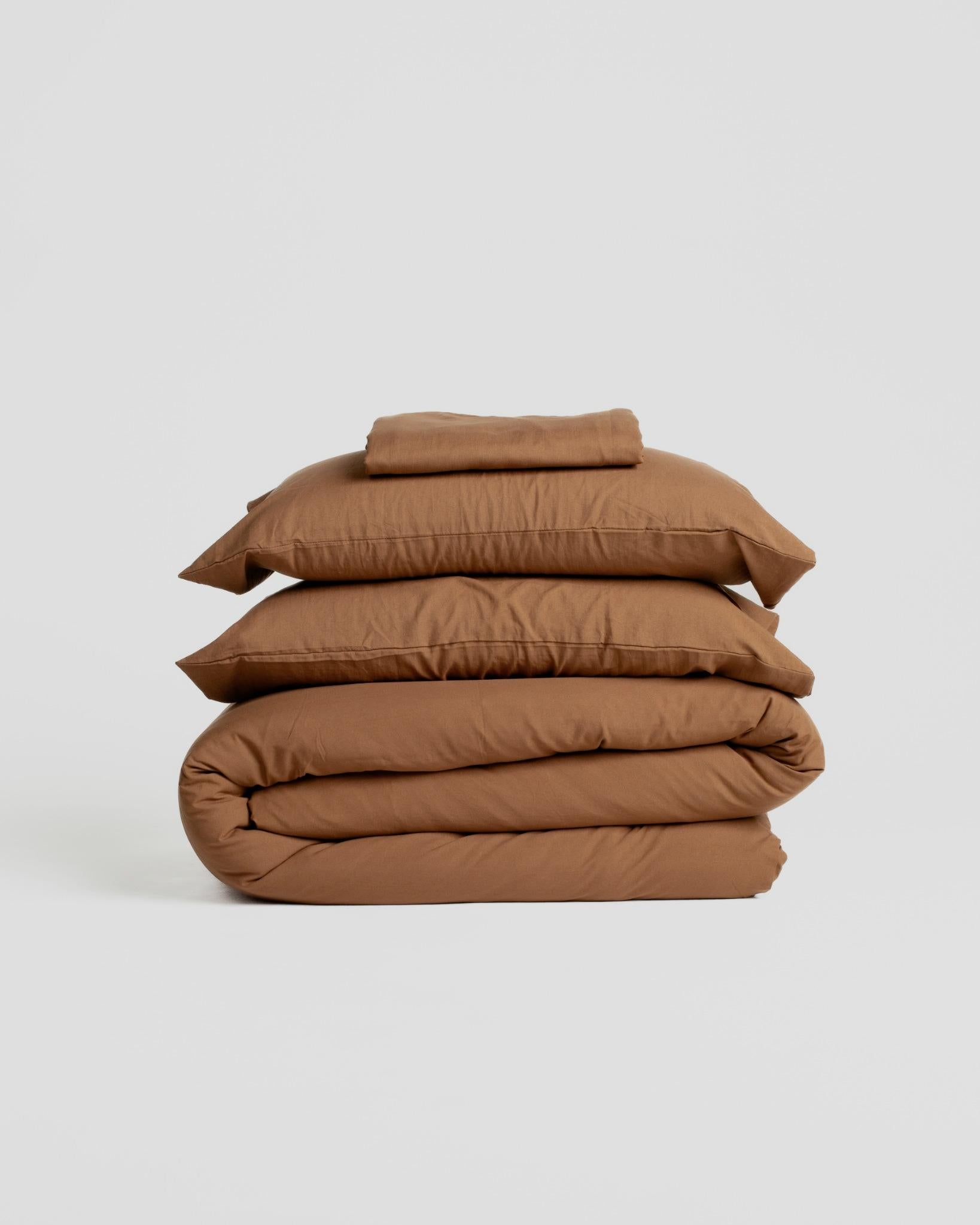 Jogo de Duvet Solid Washed de Algodão 4 Peças - Marrom