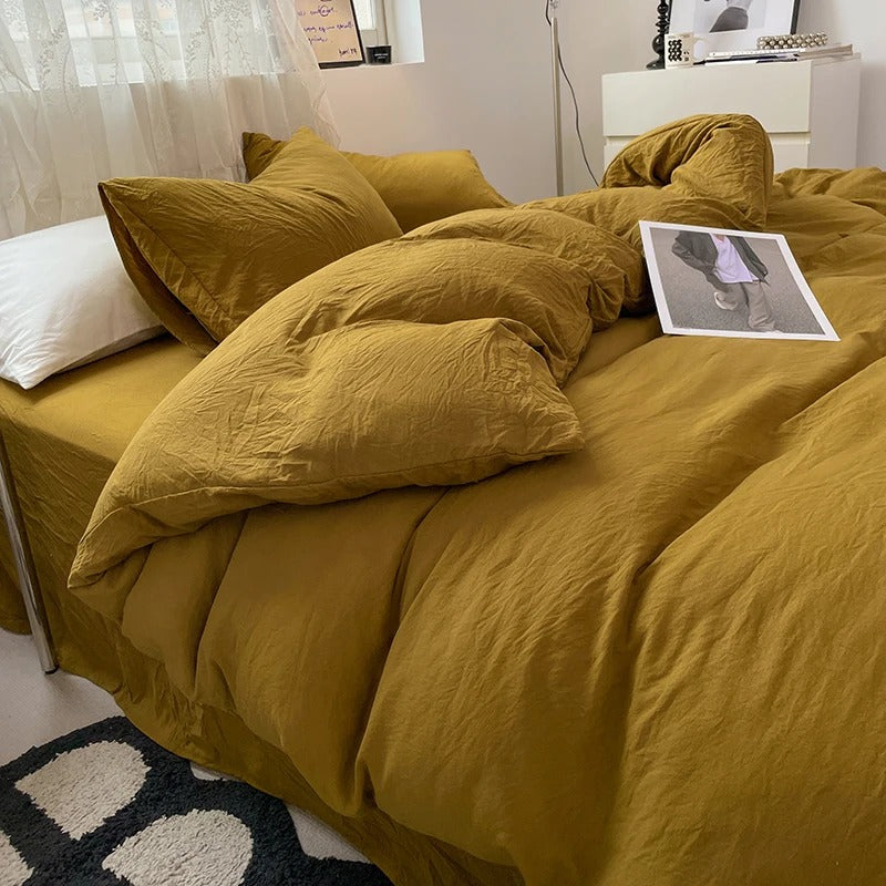 Jogo de Duvet Solid Washed de Algodão 4 Peças - Curry
