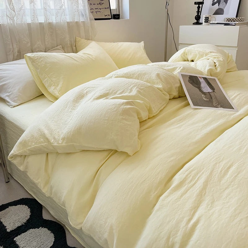 Jogo de Duvet Solid Washed de Algodão 4 Peças - Amarelo Pastel