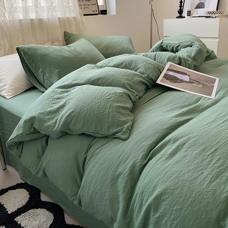 Jogo de Duvet Solid Washed de Algodão 4 Peças - Sage
