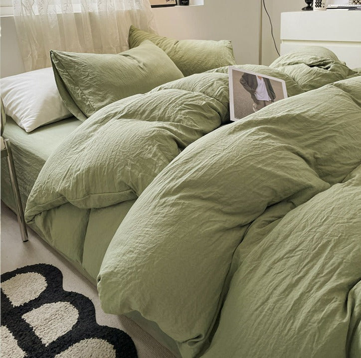 Jogo de Duvet Solid Washed de Algodão 4 Peças - Matcha