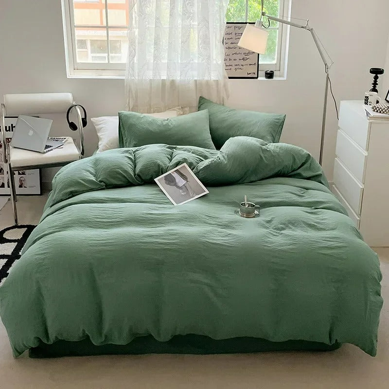 Jogo de Duvet Solid Washed de Algodão 4 Peças - Sage