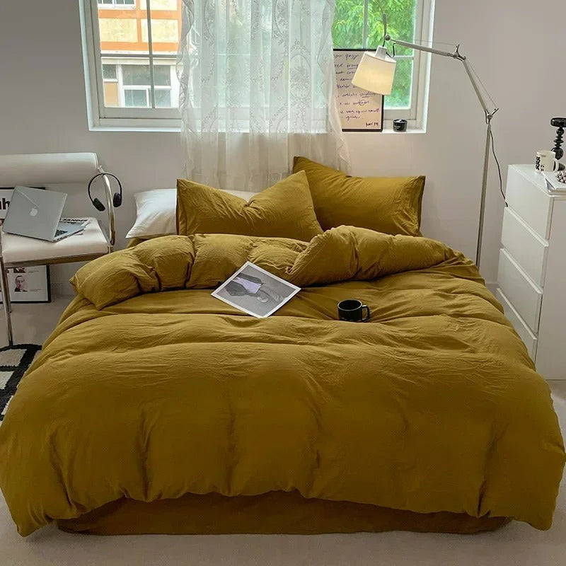 Jogo de Duvet Solid Washed de Algodão 4 Peças - Curry