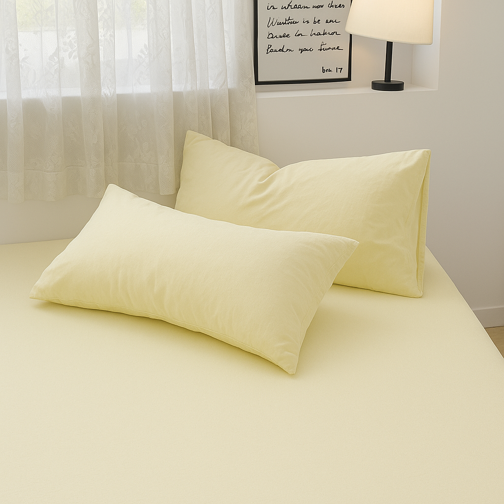 Jogo de Duvet Solid Washed de Algodão 4 Peças - Amarelo Pastel