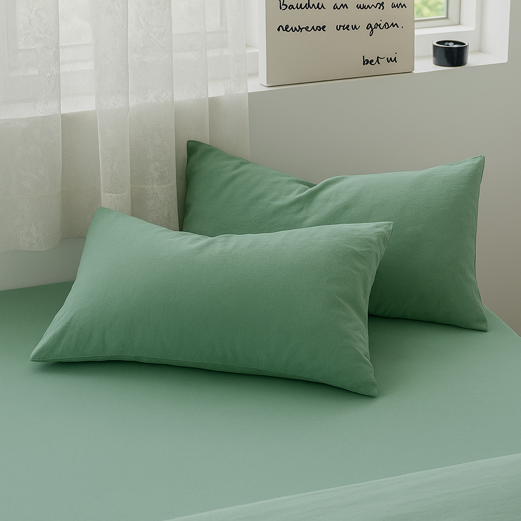 Jogo de Duvet Solid Washed de Algodão 4 Peças - Sage