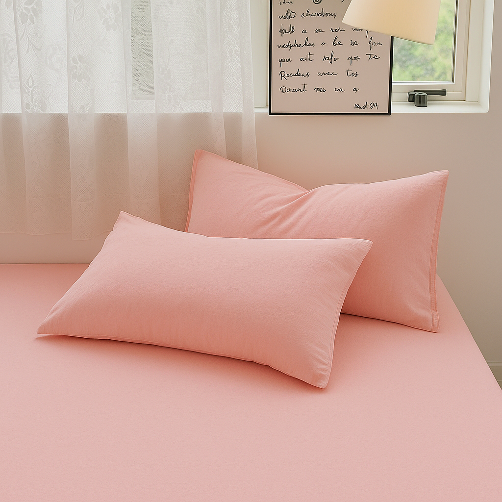 Jogo de Duvet Solid Washed de Algodão 4 Peças - Rosa Pastel