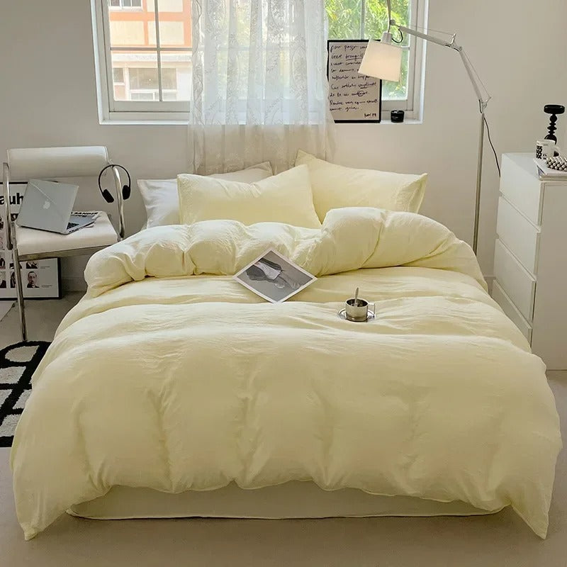 Jogo de Duvet Solid Washed de Algodão 4 Peças - Amarelo Pastel