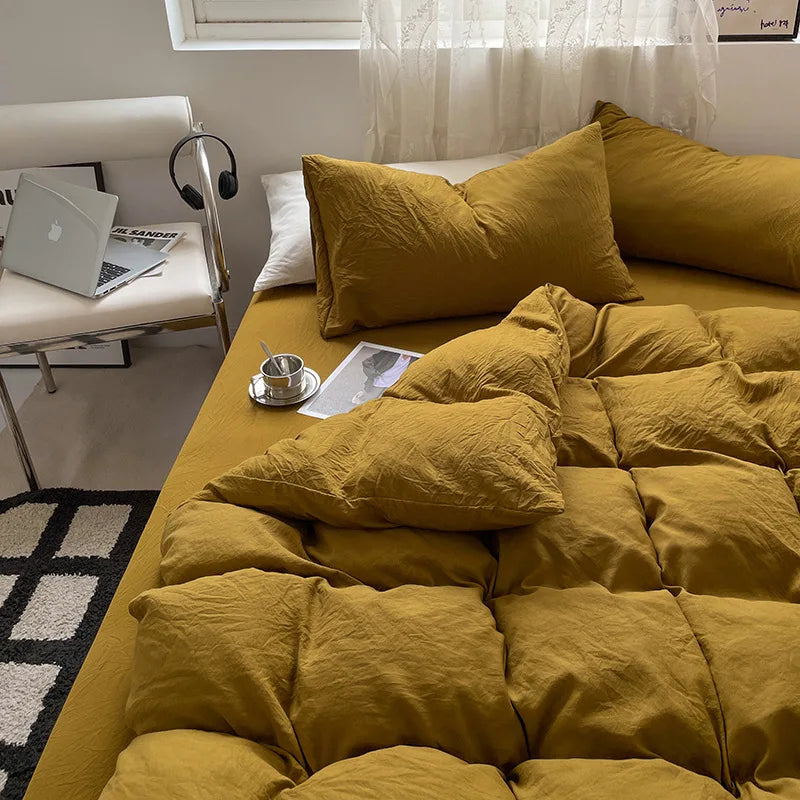 Jogo de Duvet Solid Washed de Algodão 4 Peças - Curry