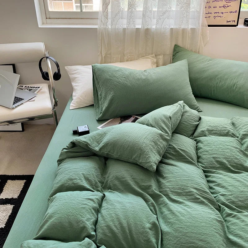 Jogo de Duvet Solid Washed de Algodão 4 Peças - Sage