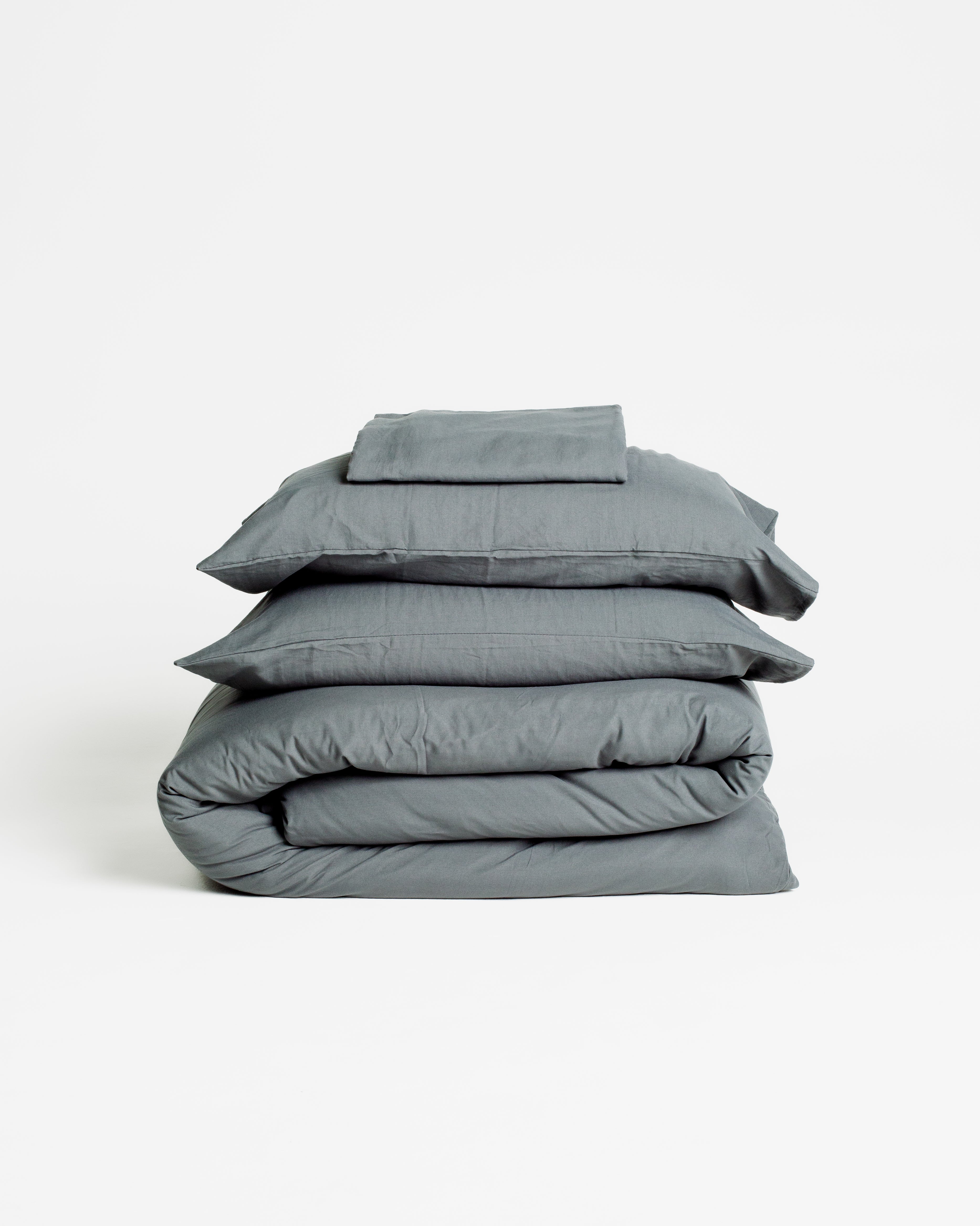 Jogo de Duvet Solid Washed de Algodão 4 Peças - Smoke